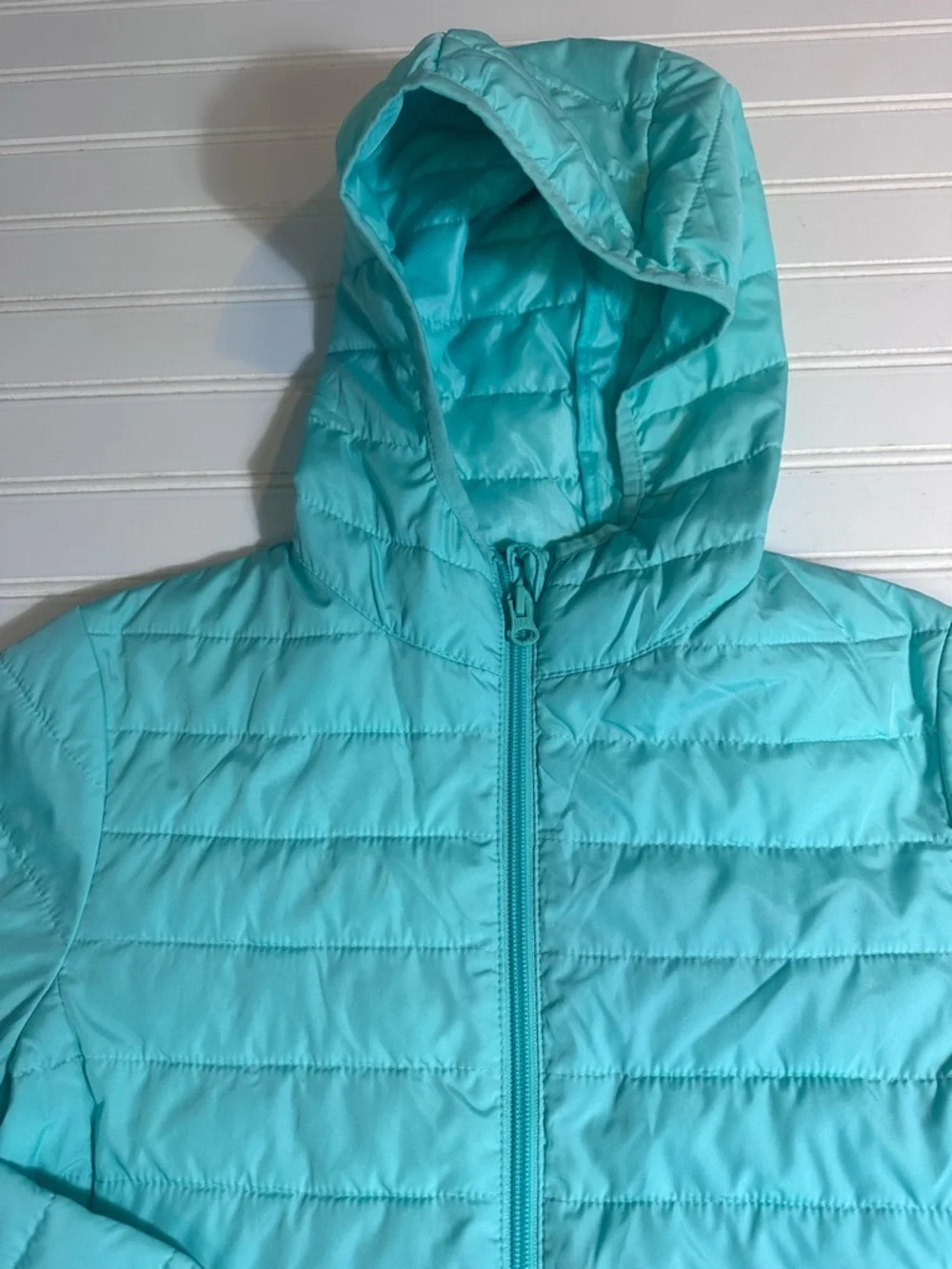 GAP aqua hooded mid weight puffer coat jacket girls large